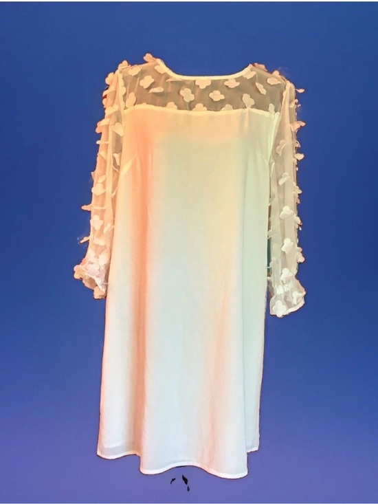 CeCe Dresses & Skirts - CeCe NWT Ivory Sheer Floral-Appliqué Long Sleeve Shift Dress, Size M